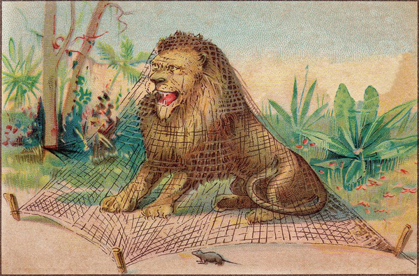 Fablen ”Løven og musen” handler om, hvordan en mus hjælper en løve.