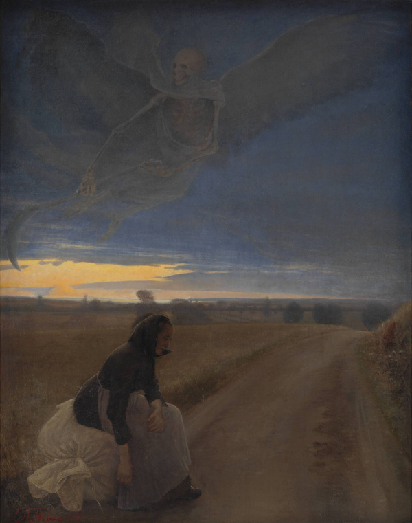 L.A. Rings maleri "Den gamle kone og døden" fra 1887.
